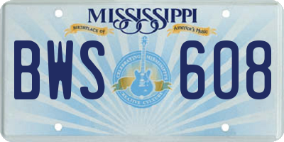 MS license plate BWS608
