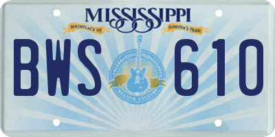 MS license plate BWS610