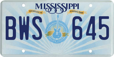 MS license plate BWS645