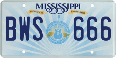 MS license plate BWS666