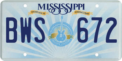 MS license plate BWS672