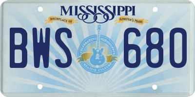 MS license plate BWS680