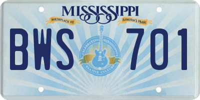 MS license plate BWS701