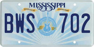 MS license plate BWS702