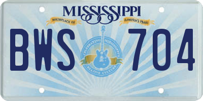 MS license plate BWS704