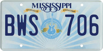 MS license plate BWS706