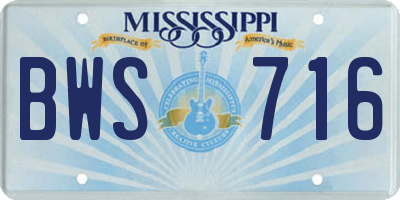MS license plate BWS716