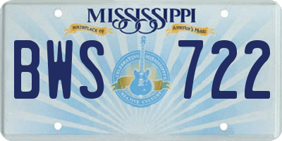 MS license plate BWS722
