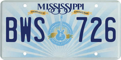 MS license plate BWS726