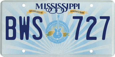 MS license plate BWS727