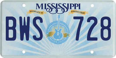 MS license plate BWS728