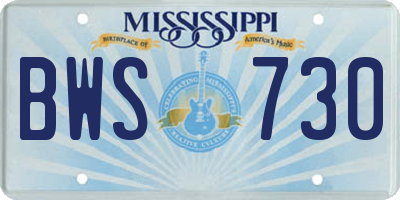 MS license plate BWS730