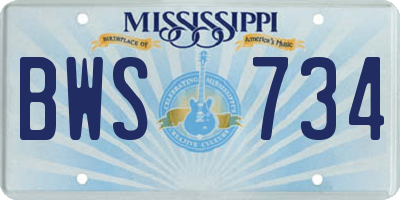 MS license plate BWS734