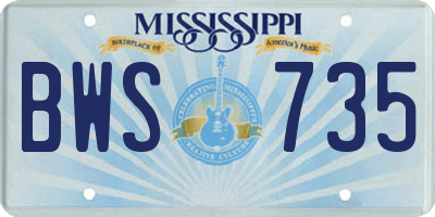 MS license plate BWS735