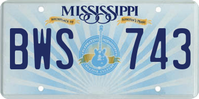 MS license plate BWS743