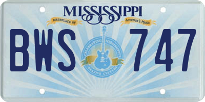 MS license plate BWS747