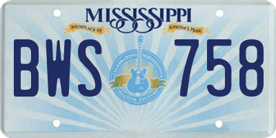 MS license plate BWS758
