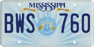 MS license plate BWS760