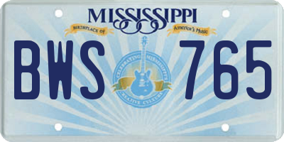 MS license plate BWS765