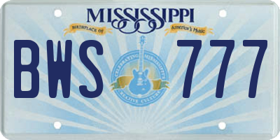 MS license plate BWS777