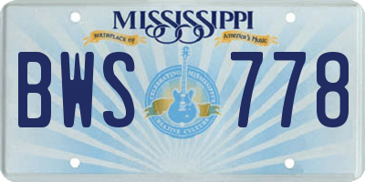 MS license plate BWS778