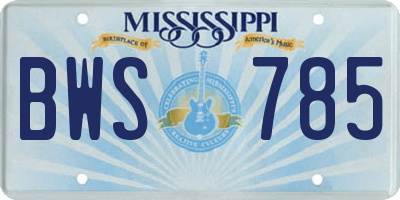 MS license plate BWS785