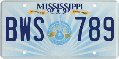 MS license plate BWS789