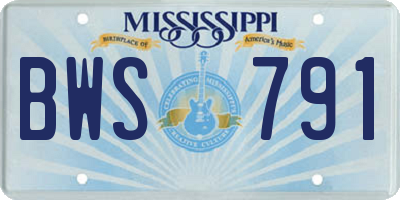 MS license plate BWS791