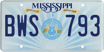 MS license plate BWS793