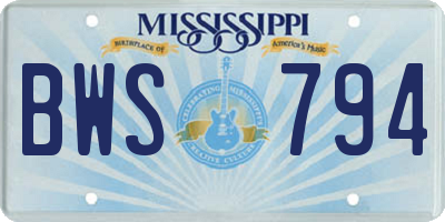 MS license plate BWS794