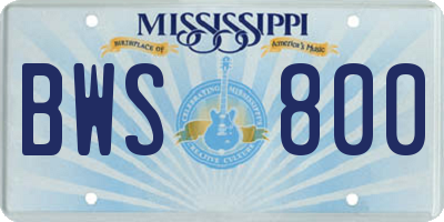 MS license plate BWS800