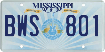 MS license plate BWS801