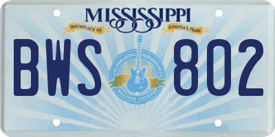 MS license plate BWS802