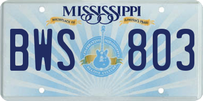 MS license plate BWS803