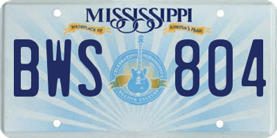 MS license plate BWS804
