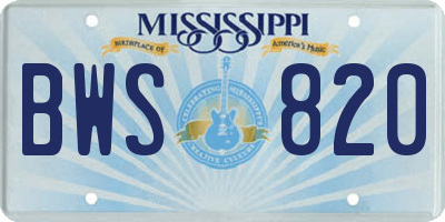 MS license plate BWS820