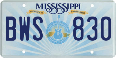 MS license plate BWS830