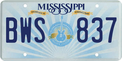 MS license plate BWS837