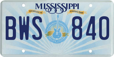 MS license plate BWS840
