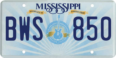 MS license plate BWS850