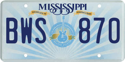 MS license plate BWS870
