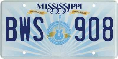 MS license plate BWS908
