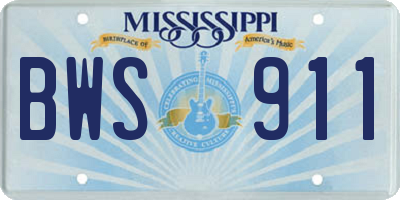 MS license plate BWS911