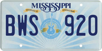 MS license plate BWS920
