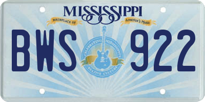 MS license plate BWS922