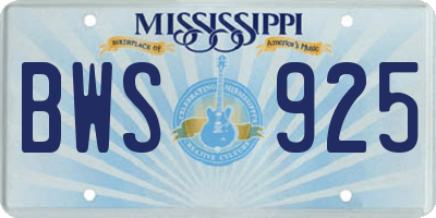 MS license plate BWS925