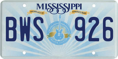 MS license plate BWS926