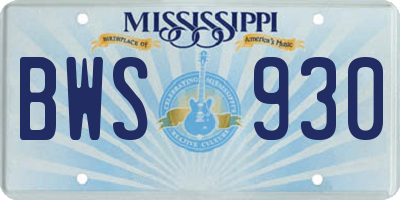MS license plate BWS930