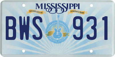MS license plate BWS931