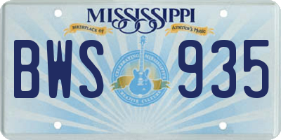 MS license plate BWS935